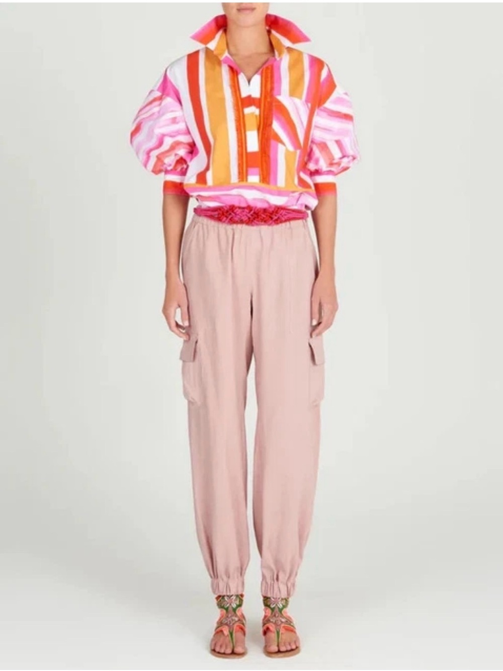 SILVIA TCHERASSI Manrola Blouse Puff Slv Pink & Orange Stripe